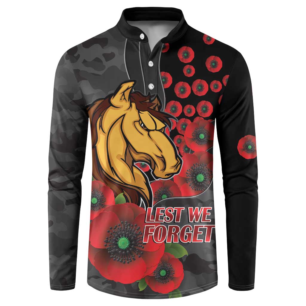 Brisbane Broncos ANZAC Personalised Button Sweatshirt Lest We Forget Poppy Camo