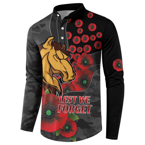 Brisbane Broncos ANZAC Personalised Button Sweatshirt Lest We Forget Poppy Camo