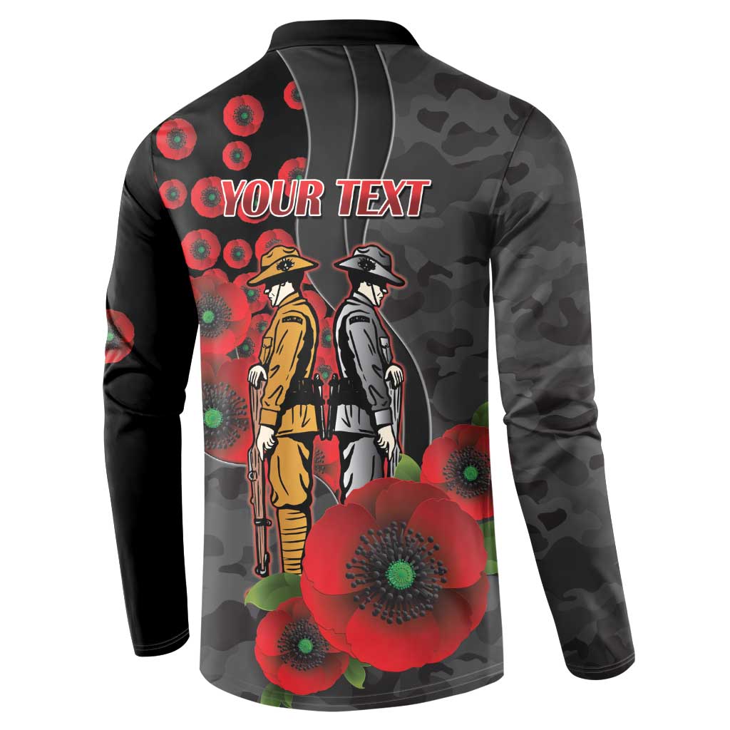 Brisbane Broncos ANZAC Personalised Button Sweatshirt Lest We Forget Poppy Camo
