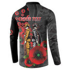 Brisbane Broncos ANZAC Personalised Button Sweatshirt Lest We Forget Poppy Camo