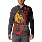 Brisbane Broncos ANZAC Personalised Button Sweatshirt Lest We Forget Poppy Camo