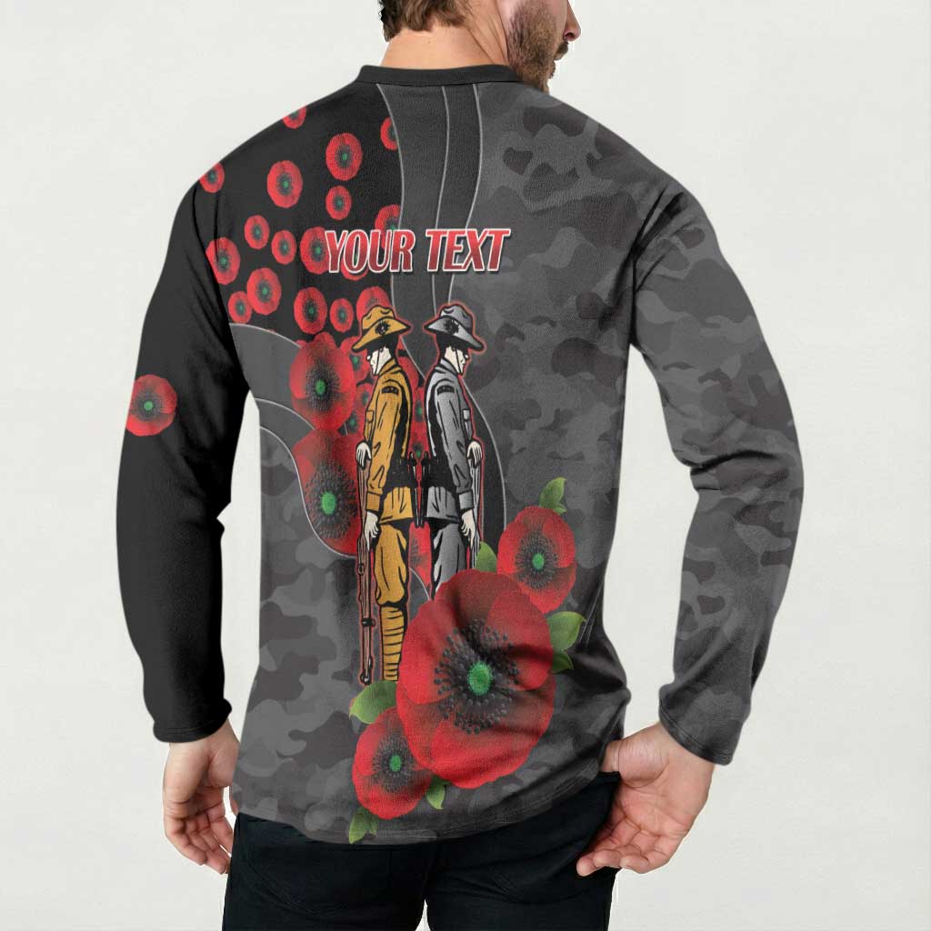 Brisbane Broncos ANZAC Personalised Button Sweatshirt Lest We Forget Poppy Camo