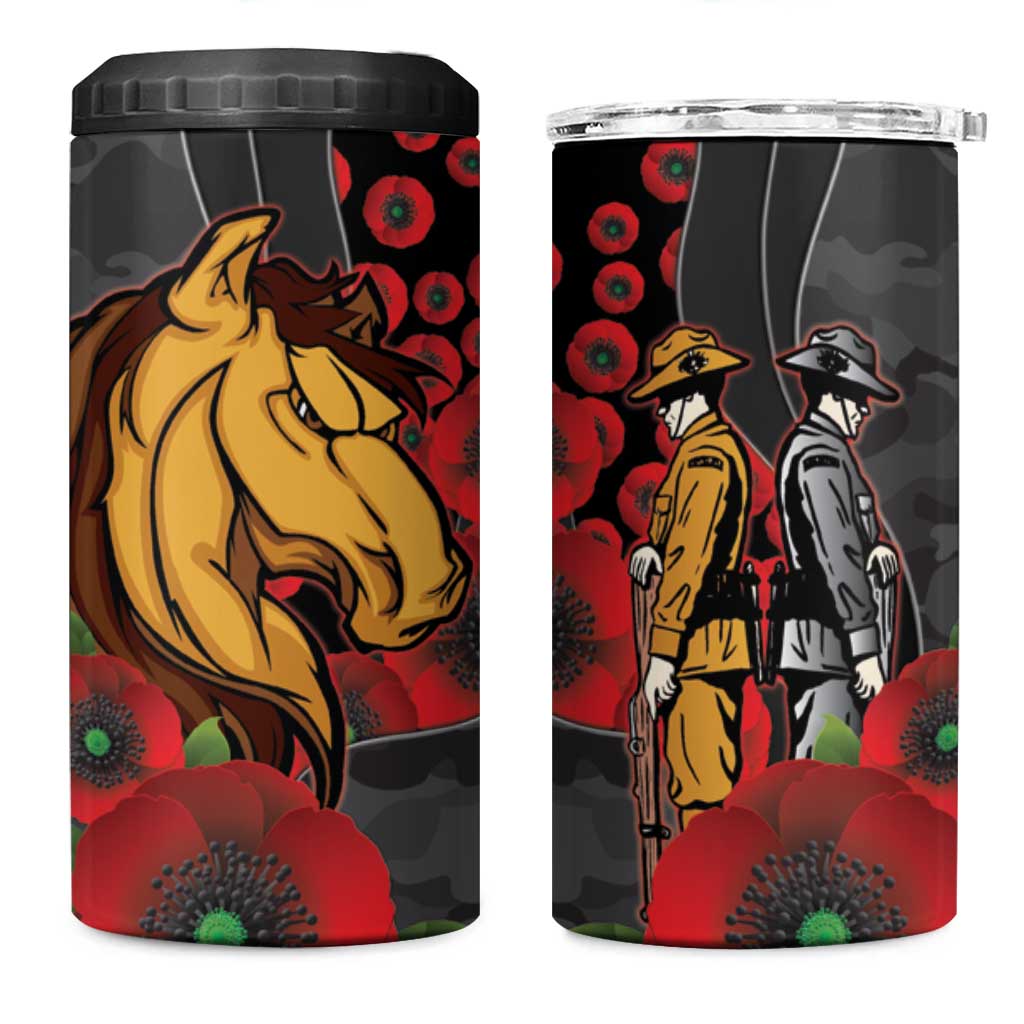 Brisbane Broncos ANZAC Personalised 4 in 1 Can Cooler Tumbler Lest We Forget Poppy Camo