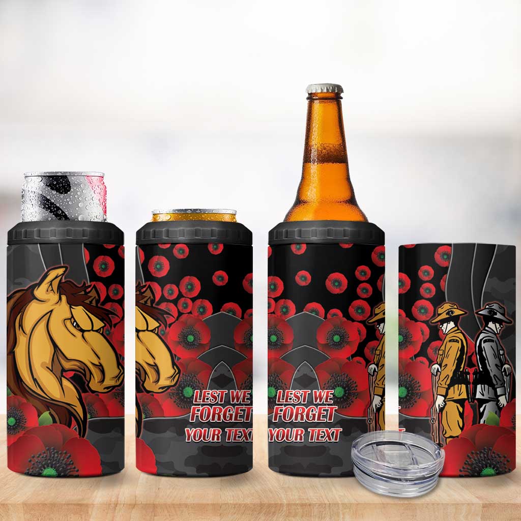 Brisbane Broncos ANZAC Personalised 4 in 1 Can Cooler Tumbler Lest We Forget Poppy Camo