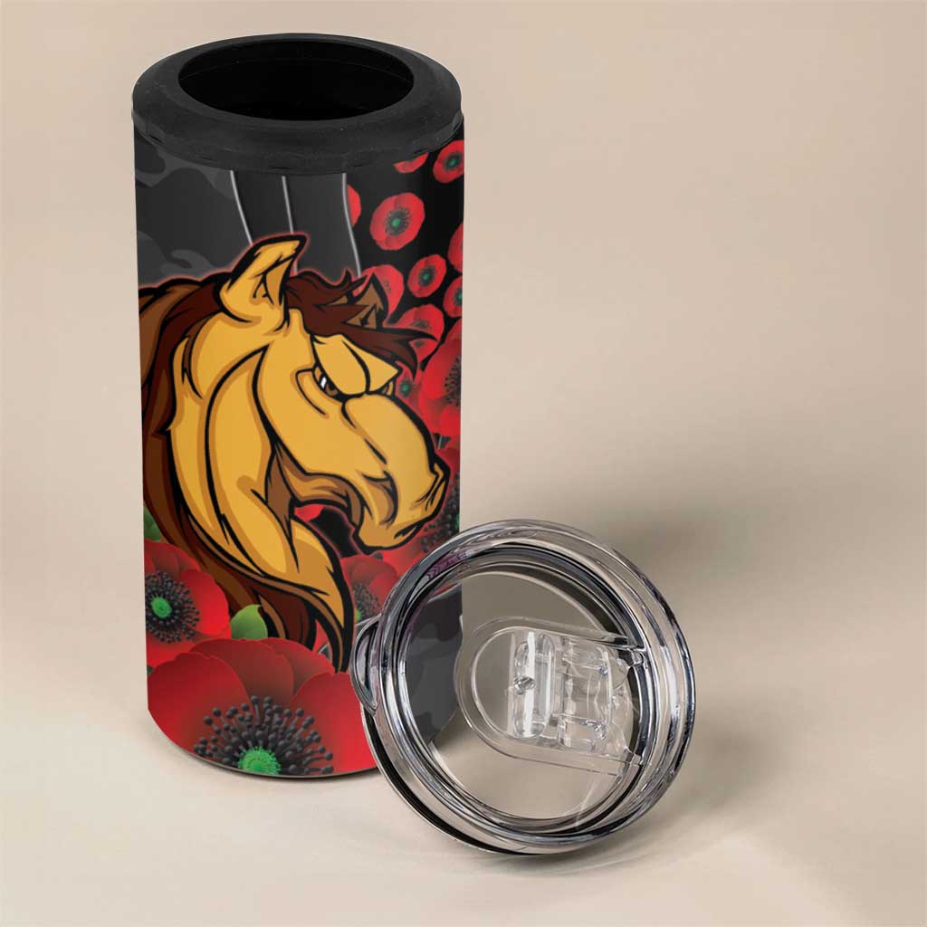 Brisbane Broncos ANZAC Personalised 4 in 1 Can Cooler Tumbler Lest We Forget Poppy Camo