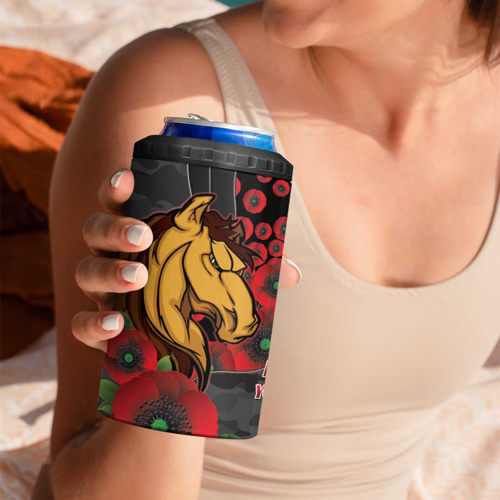 Brisbane Broncos ANZAC Personalised 4 in 1 Can Cooler Tumbler Lest We Forget Poppy Camo