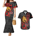 Brisbane Broncos ANZAC Personalised Couples Matching Mermaid Dress and Hawaiian Shirt Lest We Forget Poppy Camo