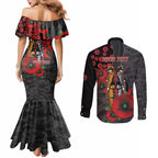 Brisbane Broncos ANZAC Personalised Couples Matching Mermaid Dress and Long Sleeve Button Shirt Lest We Forget Poppy Camo