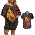 Brisbane Broncos ANZAC Personalised Couples Matching Off Shoulder Short Dress and Hawaiian Shirt Lest We Forget Poppy Camo
