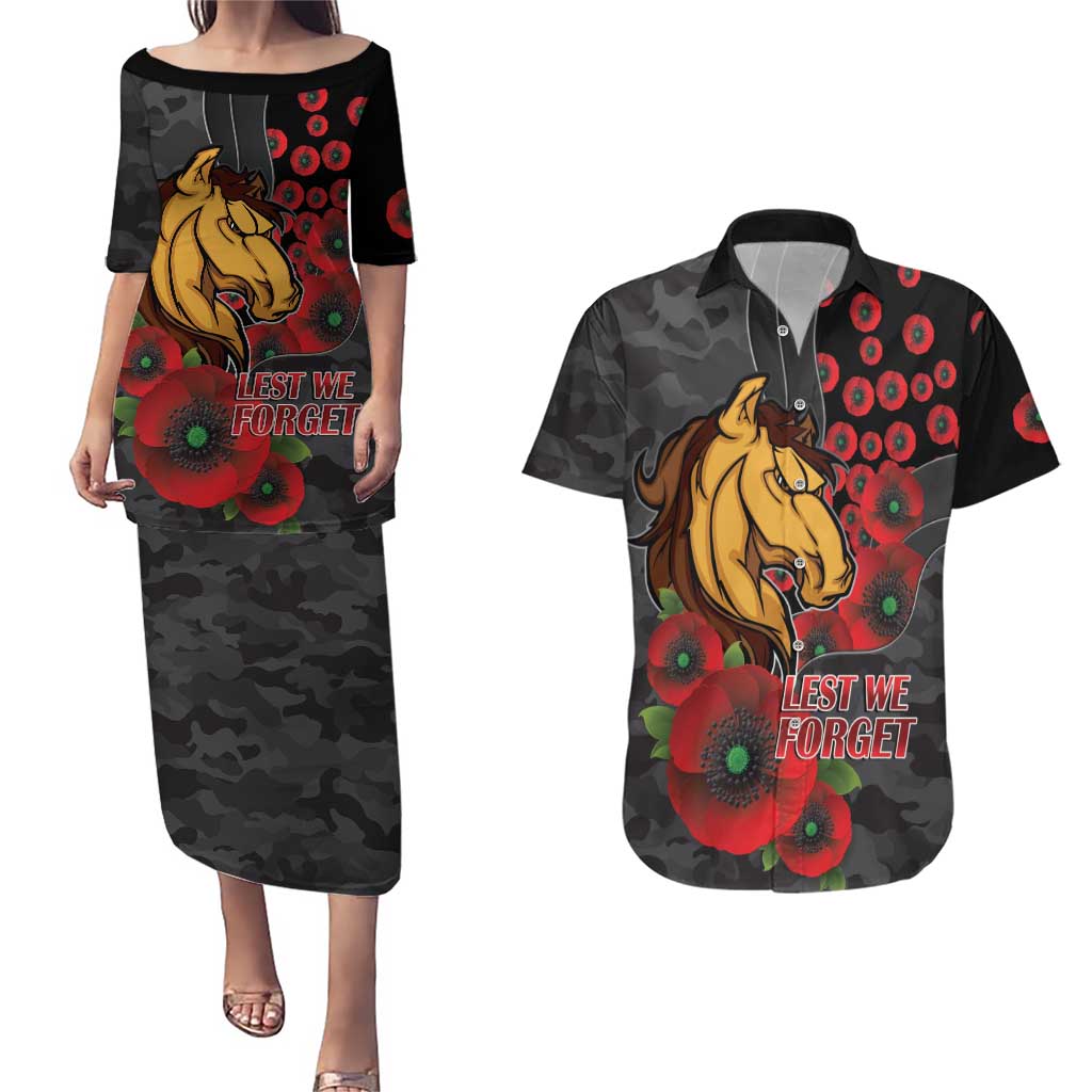Brisbane Broncos ANZAC Personalised Couples Matching Puletasi and Hawaiian Shirt Lest We Forget Poppy Camo