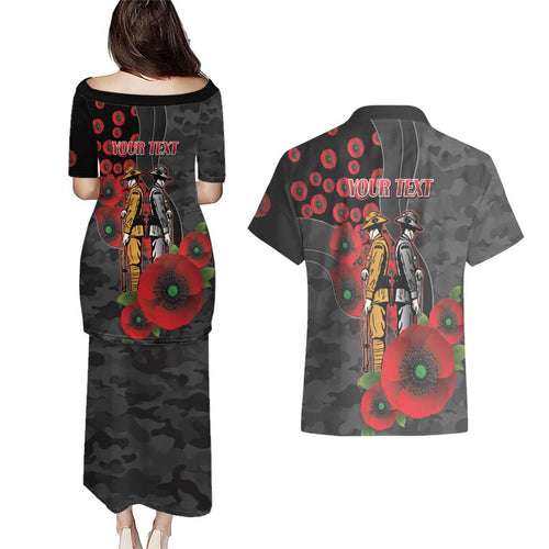 Brisbane Broncos ANZAC Personalised Couples Matching Puletasi and Hawaiian Shirt Lest We Forget Poppy Camo