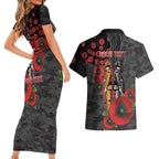 Brisbane Broncos ANZAC Personalised Couples Matching Short Sleeve Bodycon Dress and Hawaiian Shirt Lest We Forget Poppy Camo