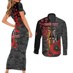 Brisbane Broncos ANZAC Personalised Couples Matching Short Sleeve Bodycon Dress and Long Sleeve Button Shirt Lest We Forget Poppy Camo