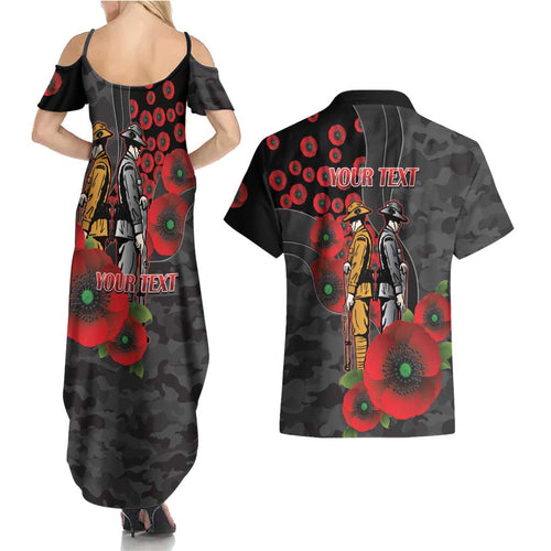 Brisbane Broncos ANZAC Personalised Couples Matching Summer Maxi Dress and Hawaiian Shirt Lest We Forget Poppy Camo