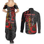 Brisbane Broncos ANZAC Personalised Couples Matching Summer Maxi Dress and Long Sleeve Button Shirt Lest We Forget Poppy Camo
