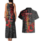 Brisbane Broncos ANZAC Personalised Couples Matching Tank Maxi Dress and Hawaiian Shirt Lest We Forget Poppy Camo