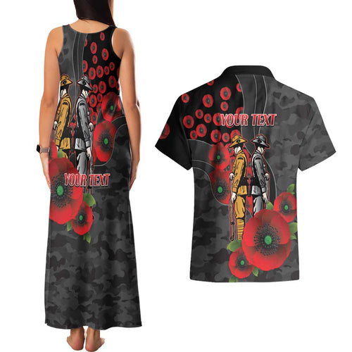 Brisbane Broncos ANZAC Personalised Couples Matching Tank Maxi Dress and Hawaiian Shirt Lest We Forget Poppy Camo