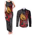 Brisbane Broncos ANZAC Personalised Couples Matching Tank Maxi Dress and Long Sleeve Button Shirt Lest We Forget Poppy Camo