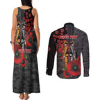 Brisbane Broncos ANZAC Personalised Couples Matching Tank Maxi Dress and Long Sleeve Button Shirt Lest We Forget Poppy Camo