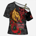 Brisbane Broncos ANZAC Personalised Cross Shoulder Shirt Lest We Forget Poppy Camo