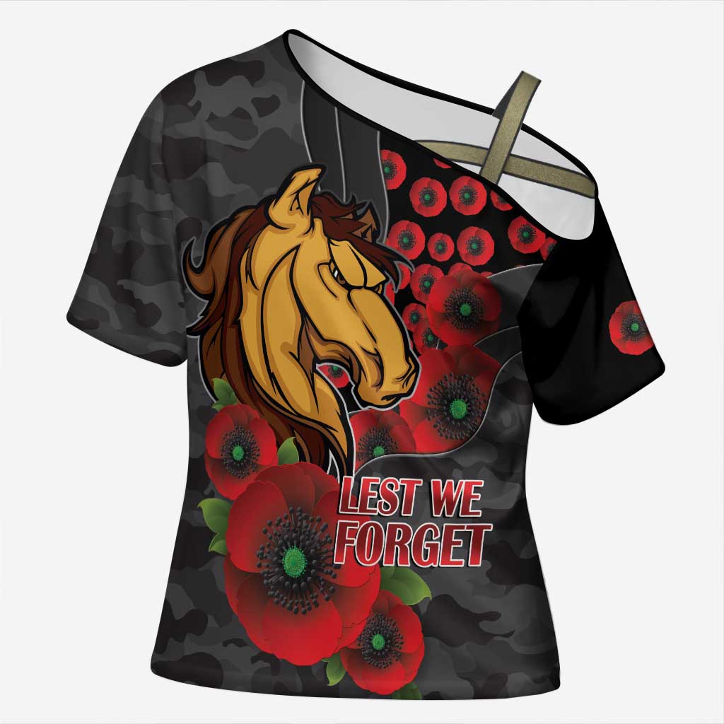 Brisbane Broncos ANZAC Personalised Cross Shoulder Shirt Lest We Forget Poppy Camo