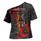Brisbane Broncos ANZAC Personalised Cross Shoulder Shirt Lest We Forget Poppy Camo
