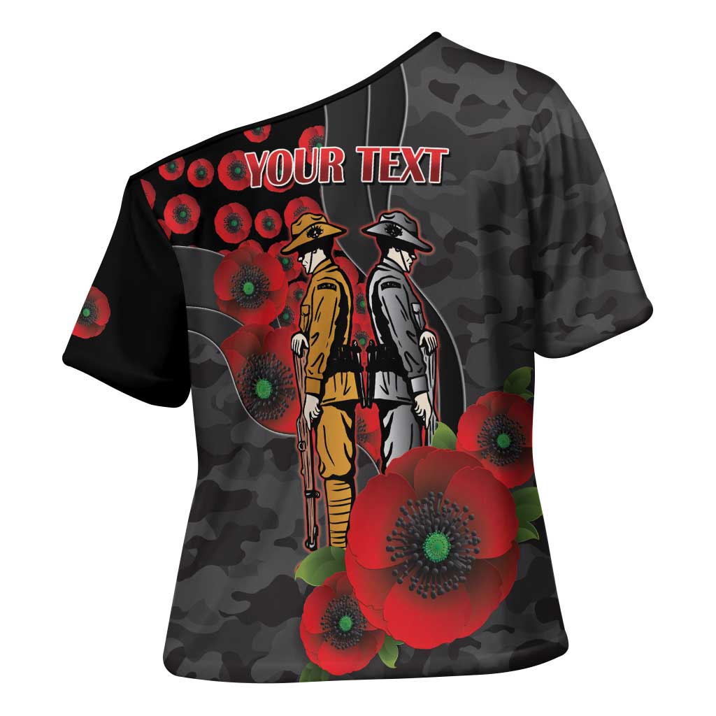 Brisbane Broncos ANZAC Personalised Cross Shoulder Shirt Lest We Forget Poppy Camo