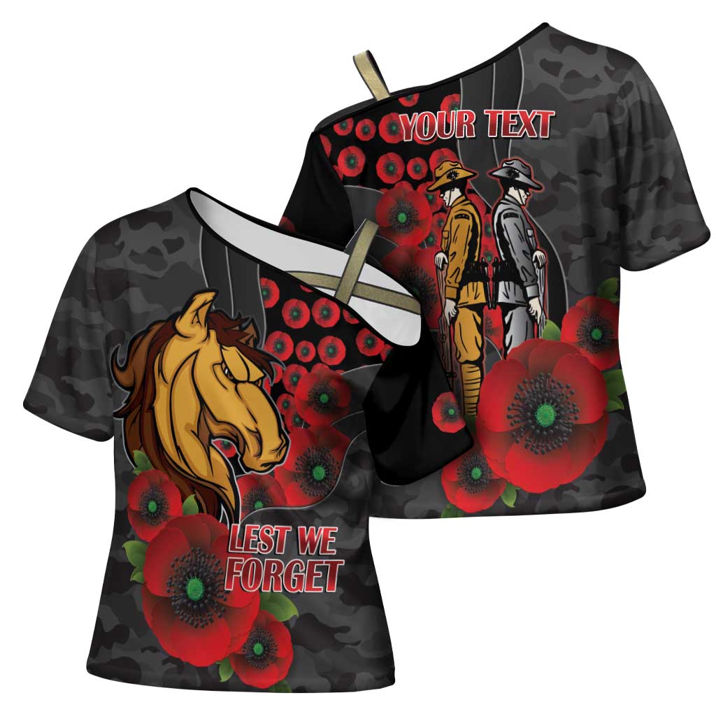 Brisbane Broncos ANZAC Personalised Cross Shoulder Shirt Lest We Forget Poppy Camo