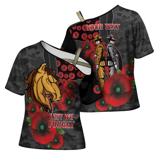 Brisbane Broncos ANZAC Personalised Cross Shoulder Shirt Lest We Forget Poppy Camo