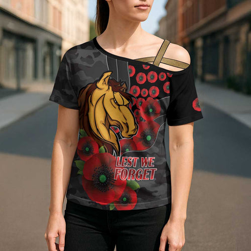 Brisbane Broncos ANZAC Personalised Cross Shoulder Shirt Lest We Forget Poppy Camo