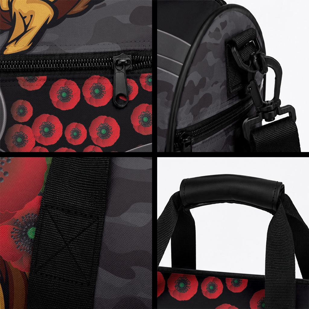 Brisbane Broncos ANZAC Personalised Duffle Bag Lest We Forget Poppy Camo