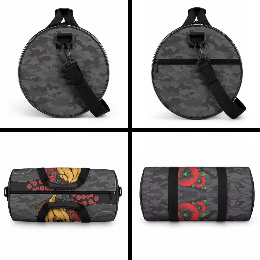 Brisbane Broncos ANZAC Personalised Duffle Bag Lest We Forget Poppy Camo