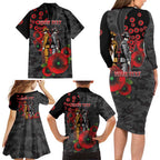 Brisbane Broncos ANZAC Personalised Family Matching Long Sleeve Bodycon Dress and Hawaiian Shirt Lest We Forget Poppy Camo