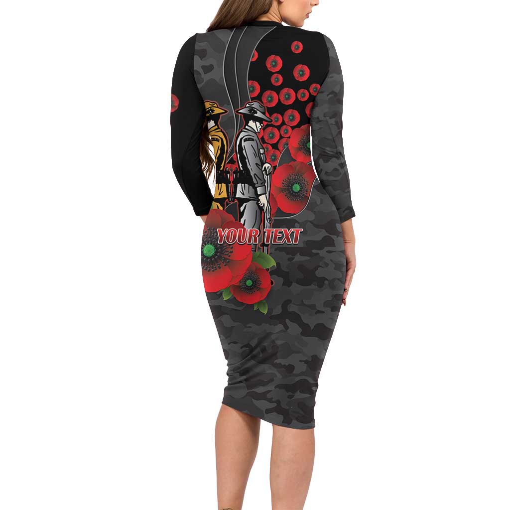 Brisbane Broncos ANZAC Personalised Family Matching Long Sleeve Bodycon Dress and Hawaiian Shirt Lest We Forget Poppy Camo