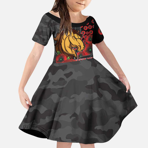 Brisbane Broncos ANZAC Personalised Family Matching Off Shoulder Maxi Dress and Hawaiian Shirt Lest We Forget Poppy Camo