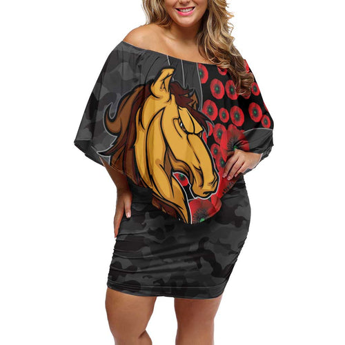 Brisbane Broncos ANZAC Personalised Family Matching Off Shoulder Short Dress and Hawaiian Shirt Lest We Forget Poppy Camo