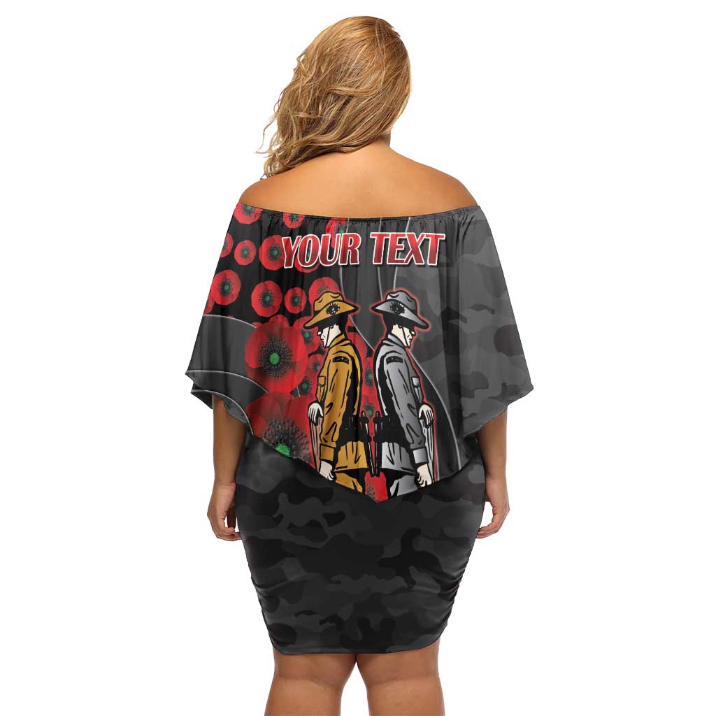 Brisbane Broncos ANZAC Personalised Family Matching Off Shoulder Short Dress and Hawaiian Shirt Lest We Forget Poppy Camo