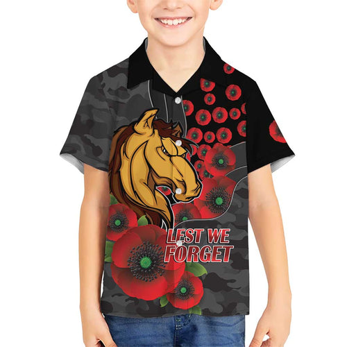 Brisbane Broncos ANZAC Personalised Family Matching Puletasi and Hawaiian Shirt Lest We Forget Poppy Camo