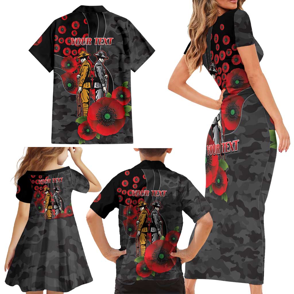 Brisbane Broncos ANZAC Personalised Family Matching Short Sleeve Bodycon Dress and Hawaiian Shirt Lest We Forget Poppy Camo