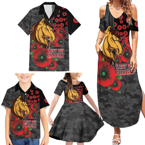 Brisbane Broncos ANZAC Personalised Family Matching Summer Maxi Dress and Hawaiian Shirt Lest We Forget Poppy Camo