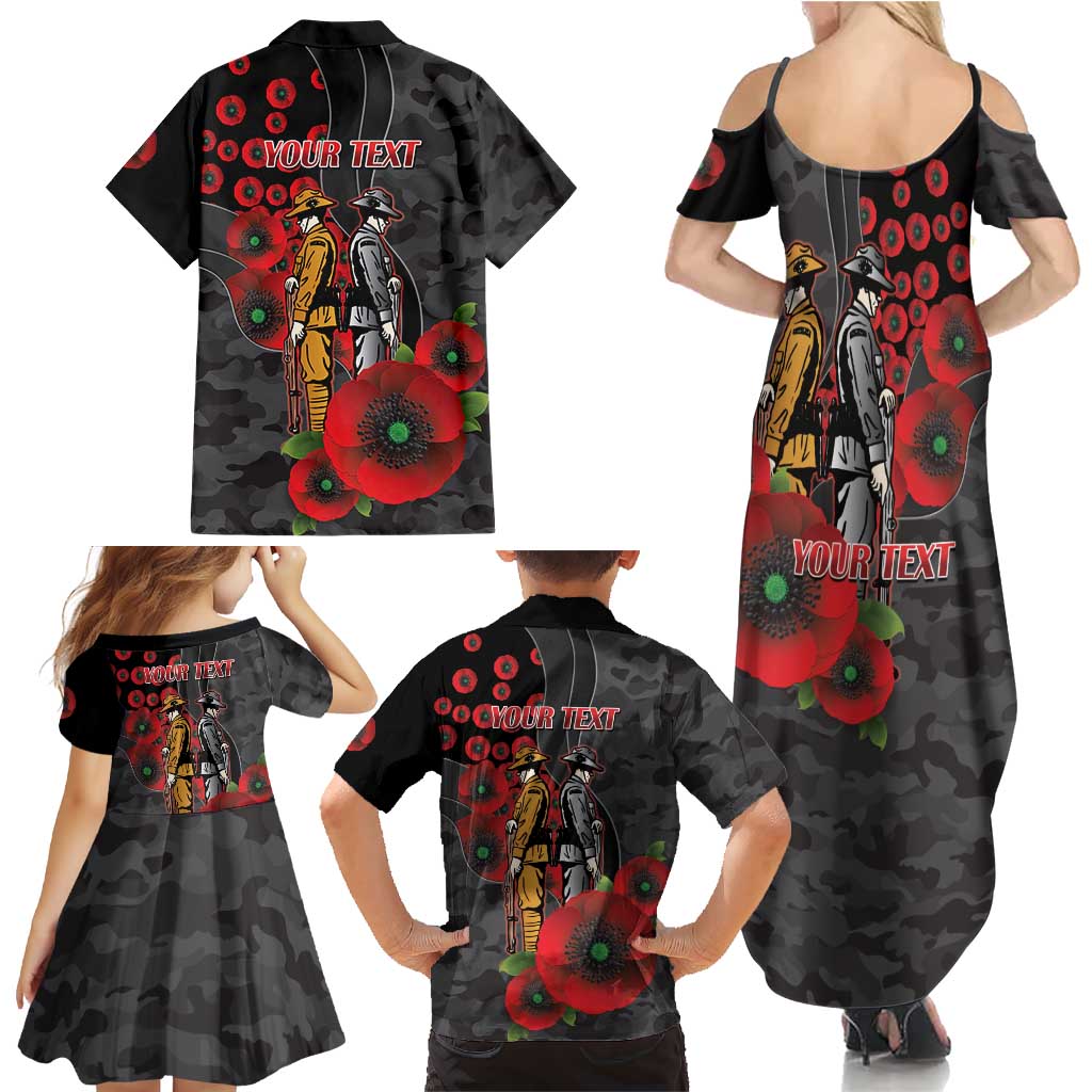 Brisbane Broncos ANZAC Personalised Family Matching Summer Maxi Dress and Hawaiian Shirt Lest We Forget Poppy Camo
