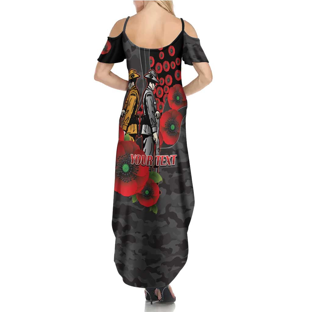 Brisbane Broncos ANZAC Personalised Family Matching Summer Maxi Dress and Hawaiian Shirt Lest We Forget Poppy Camo