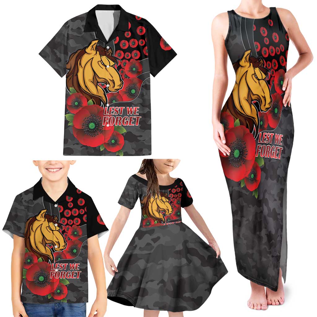 Brisbane Broncos ANZAC Personalised Family Matching Tank Maxi Dress and Hawaiian Shirt Lest We Forget Poppy Camo