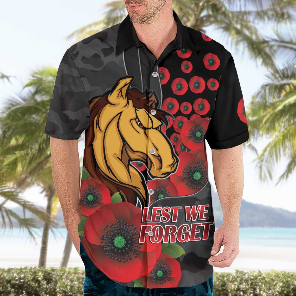 Brisbane Broncos ANZAC Personalised Hawaiian Shirt Lest We Forget Poppy Camo