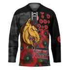 Brisbane Broncos ANZAC Personalised Hockey Jersey Lest We Forget Poppy Camo