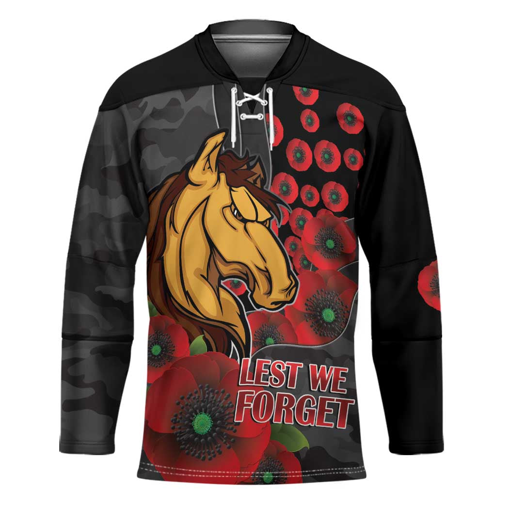 Brisbane Broncos ANZAC Personalised Hockey Jersey Lest We Forget Poppy Camo