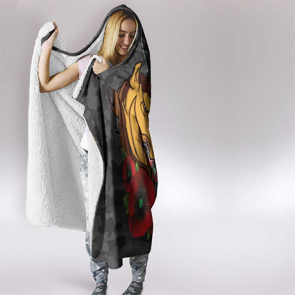 Brisbane Broncos ANZAC Personalised Hooded Blanket Lest We Forget Poppy Camo