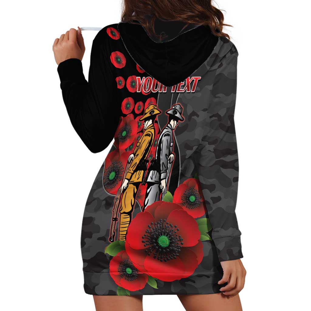Brisbane Broncos ANZAC Personalised Hoodie Dress Lest We Forget Poppy Camo
