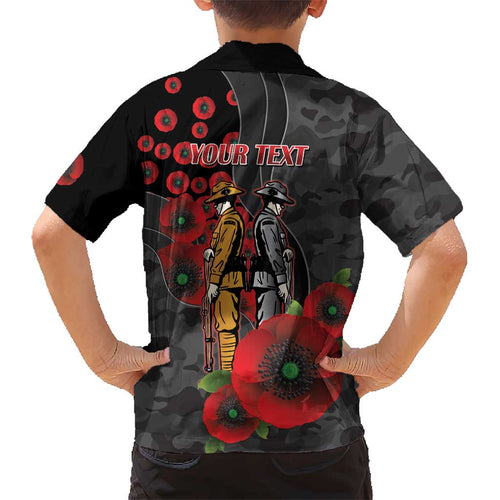 Brisbane Broncos ANZAC Personalised Kid Hawaiian Shirt Lest We Forget Poppy Camo
