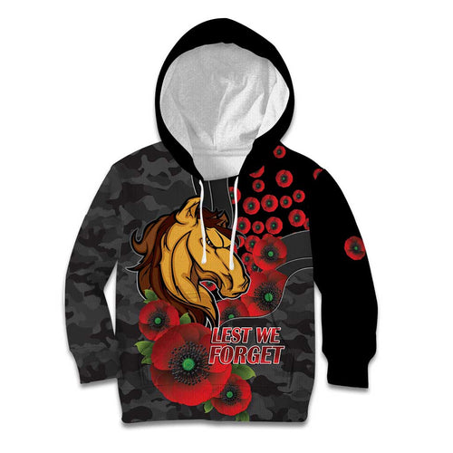 Brisbane Broncos ANZAC Personalised Kid Hoodie Lest We Forget Poppy Camo